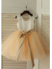 Ivory Satin Champagne Tulle Ruffle Straps Flower Girl Dress